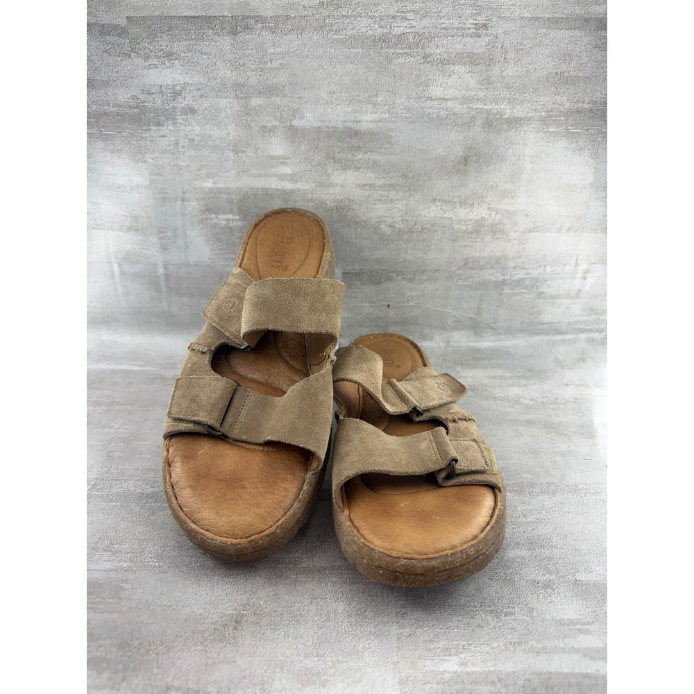 Born Women Tan Suede Adjustable Strap Slide Sandals F44517 Size 9/40.5